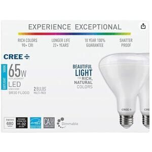 Cree Exceptional Series BR30 LED Bulb 65W Equivalent, Daylight, Dimmable 2 pack